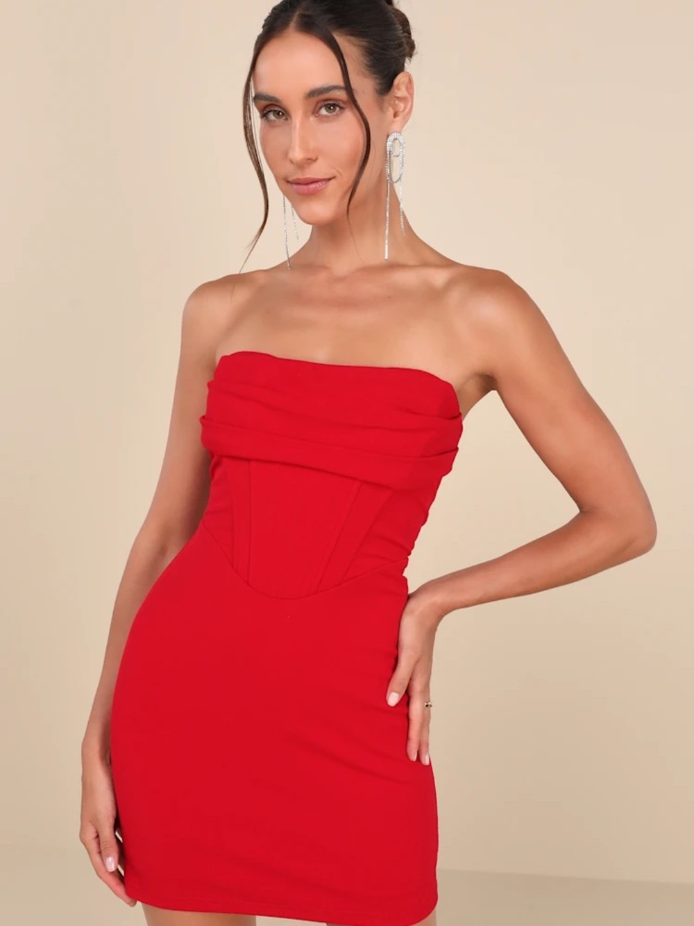 Lulu's Strapless Fold-Detail Red Mini Dress